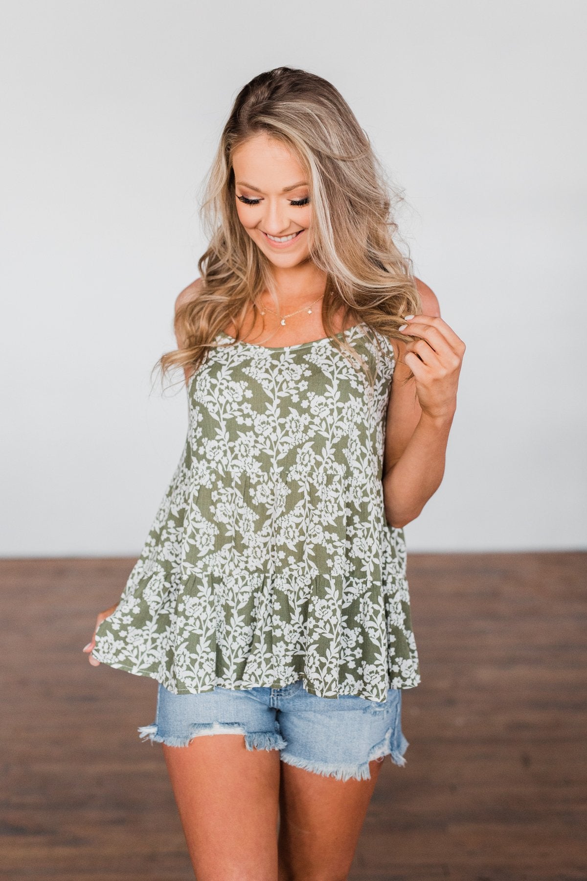 Here With You Floral Babydoll Tank Top- Olive