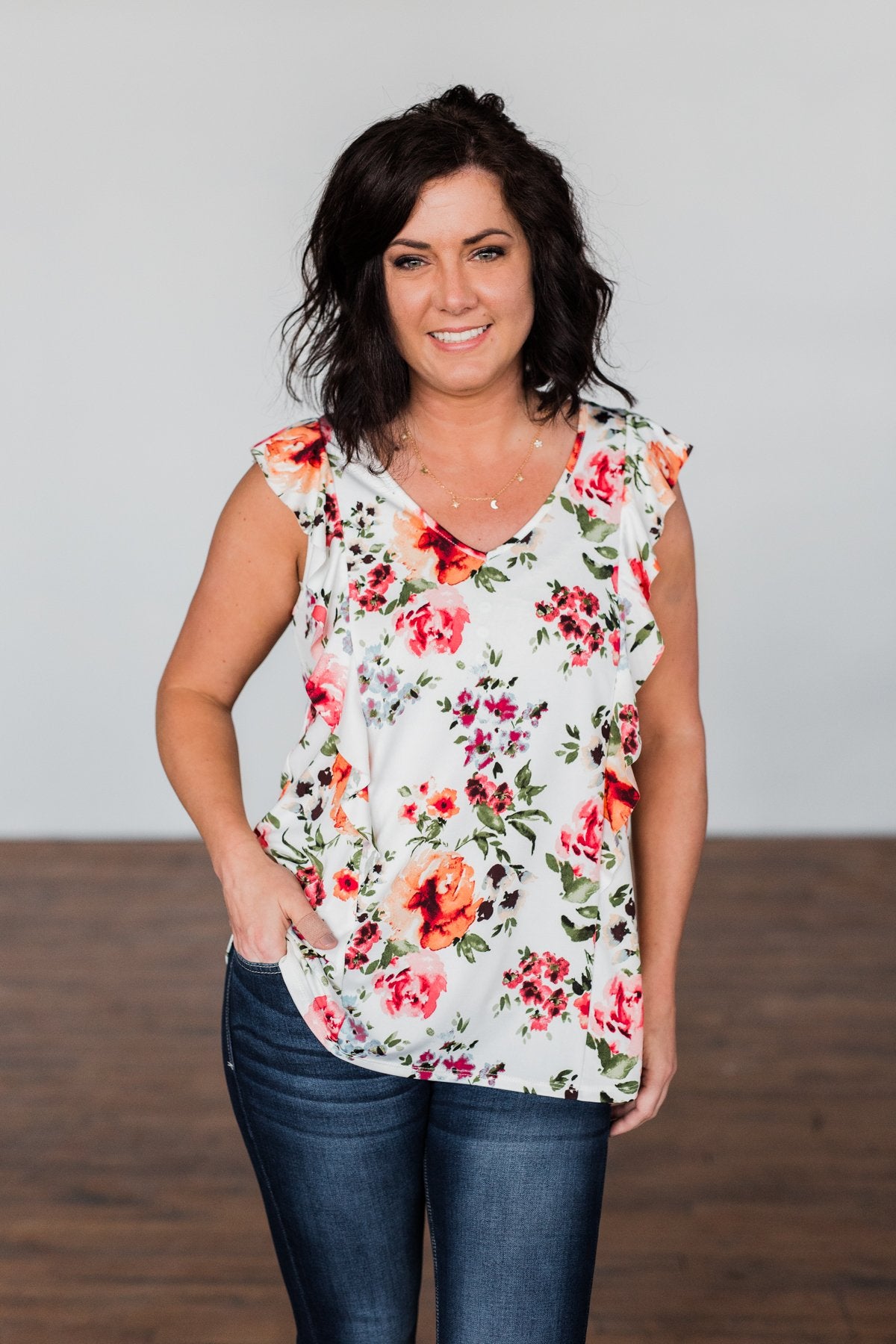Love Blossoms Ruffle Floral Top- Ivory