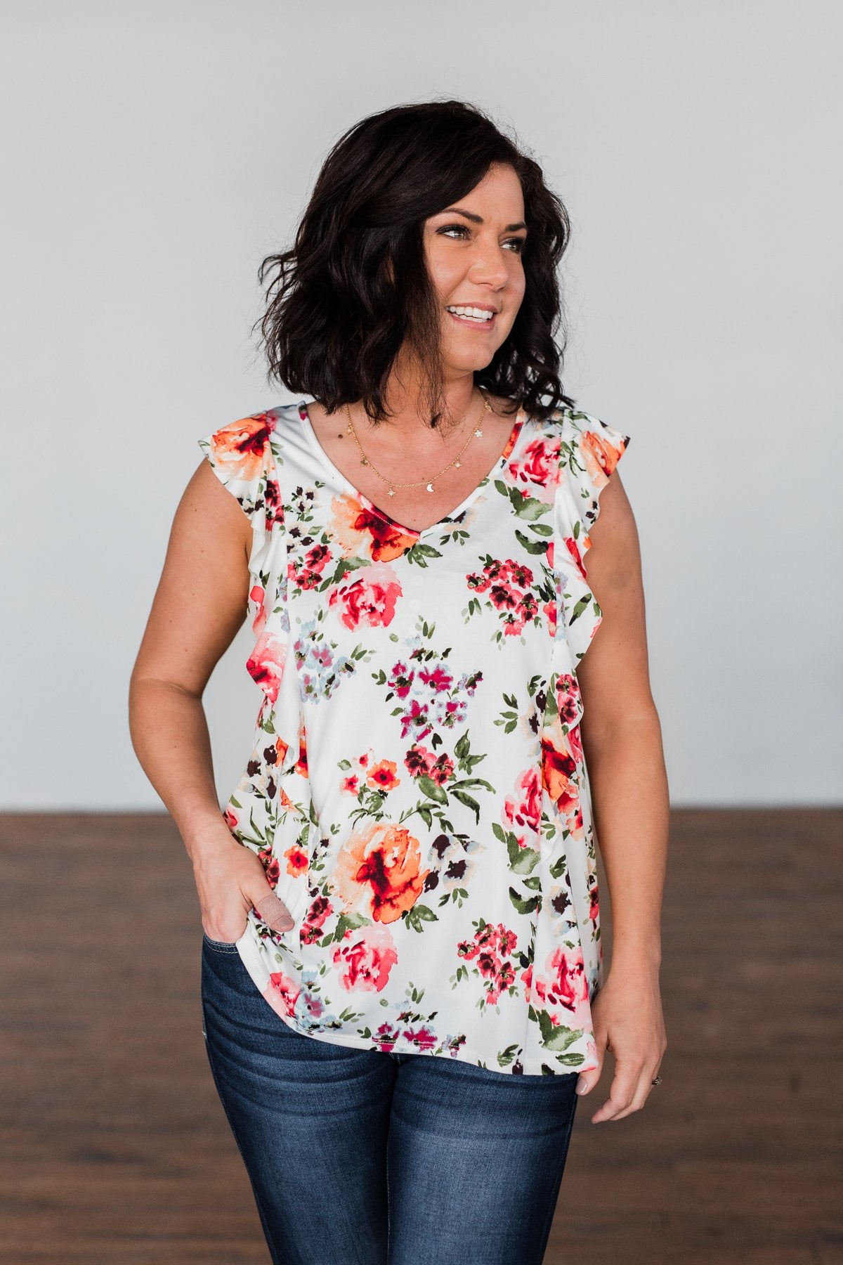 Love Blossoms Ruffle Floral Top- Ivory