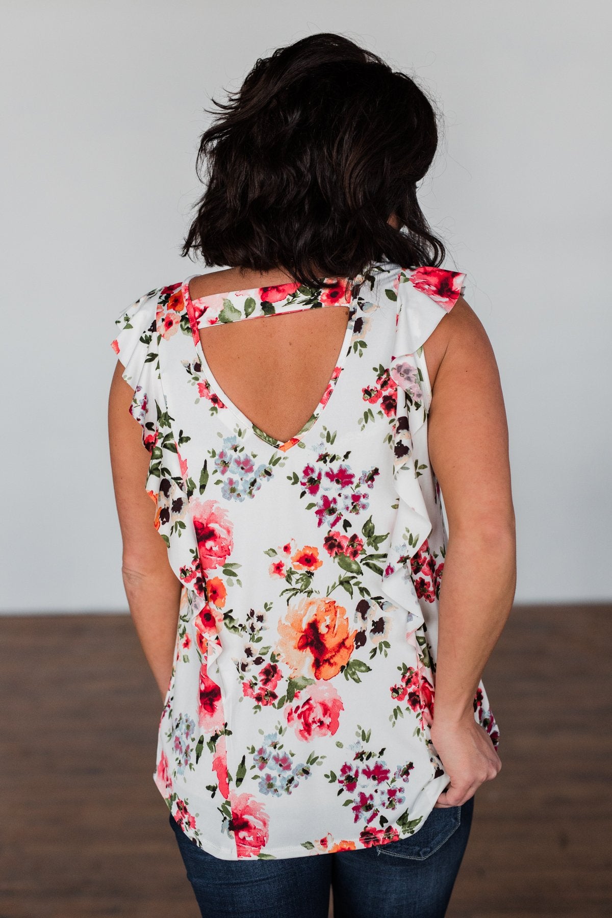 Love Blossoms Ruffle Floral Top- Ivory