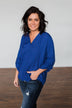 You Can Tell Me V-Neck Blouse- Royal Blue