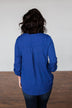 You Can Tell Me V-Neck Blouse- Royal Blue