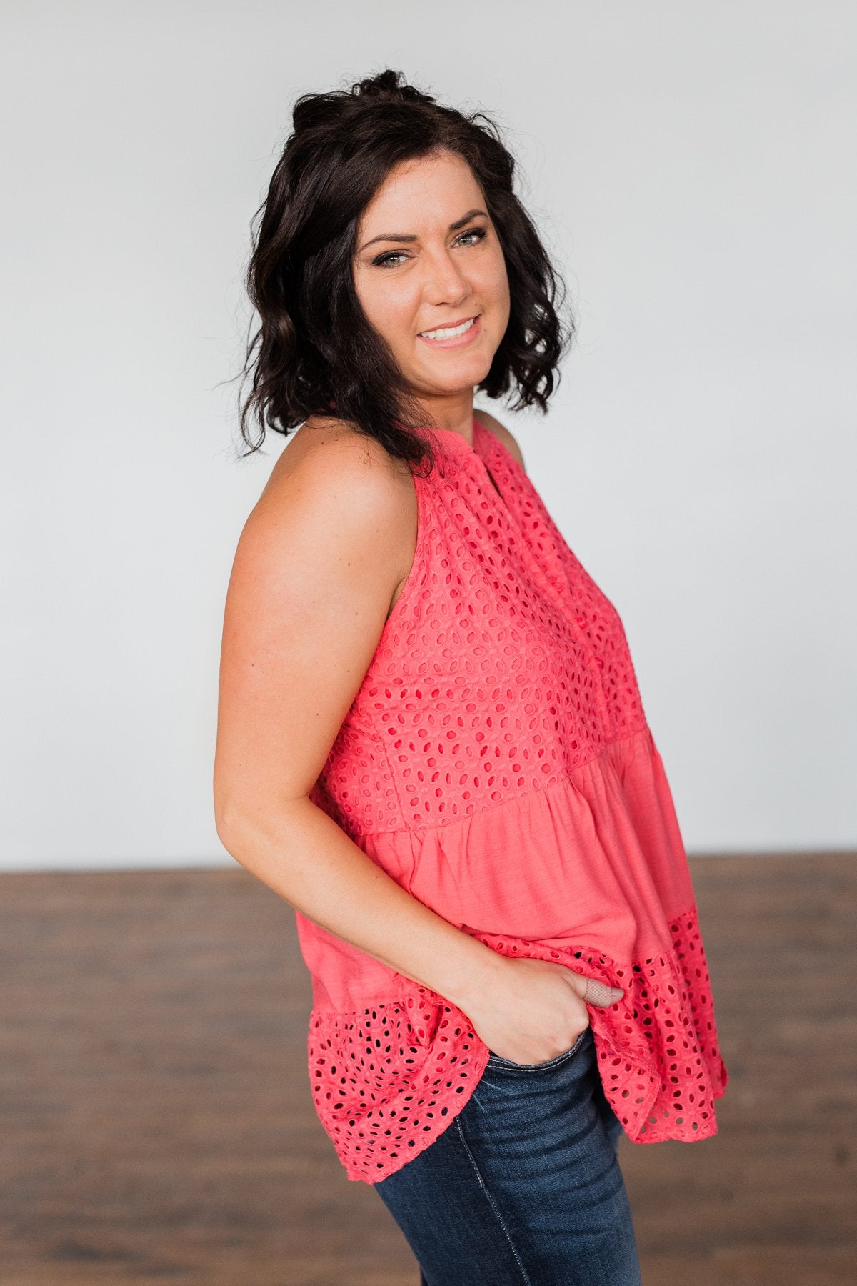 All Eyes On You Babydoll Tank Top- Coral