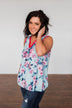 Love Me Like You Do Floral Tank Top- Light Blue & Fuchsia
