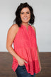 All Eyes On You Babydoll Tank Top- Coral