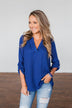 You Can Tell Me V-Neck Blouse- Royal Blue