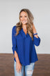 You Can Tell Me V-Neck Blouse- Royal Blue