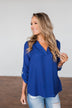 You Can Tell Me V-Neck Blouse- Royal Blue