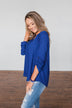 You Can Tell Me V-Neck Blouse- Royal Blue