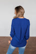 You Can Tell Me V-Neck Blouse- Royal Blue
