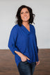 You Can Tell Me V-Neck Blouse- Royal Blue
