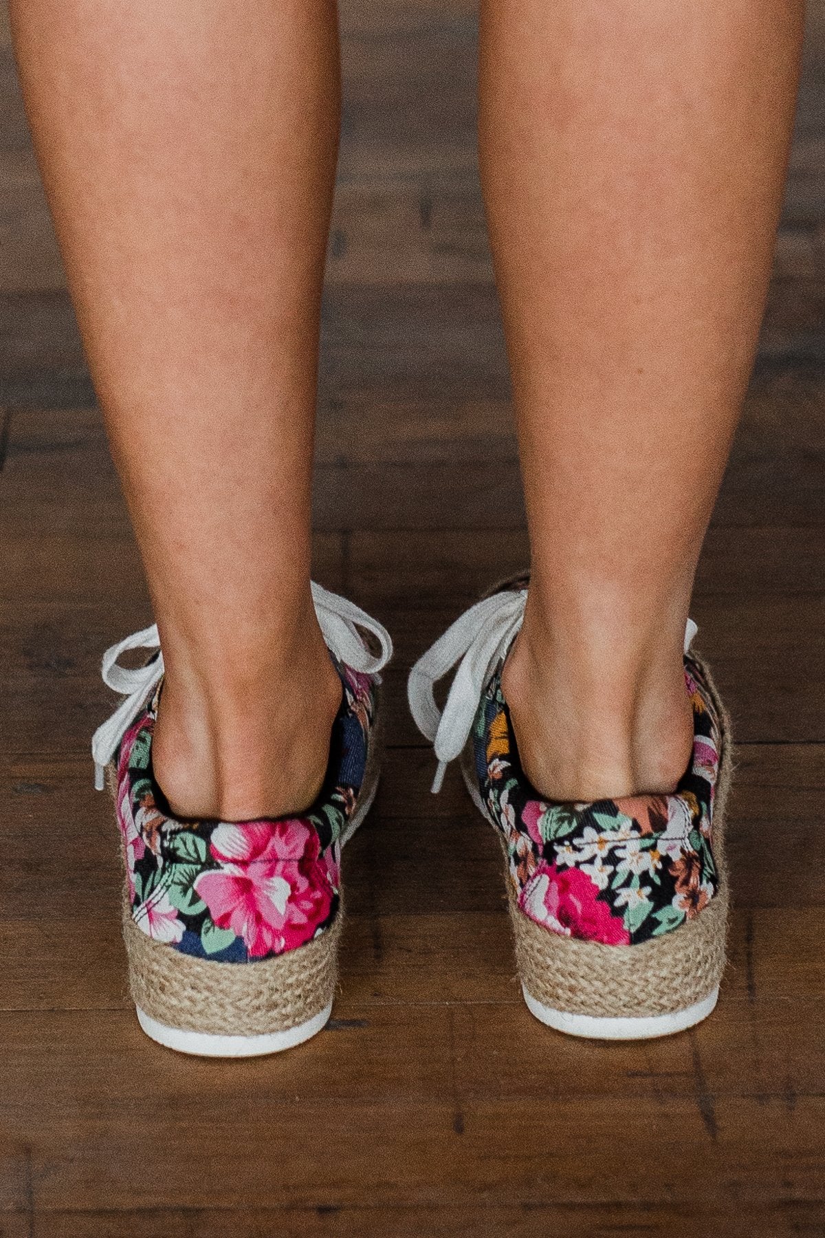 Soda Keana Floral Platform Sneakers- Black