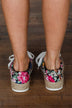 Soda Keana Floral Platform Sneakers- Black