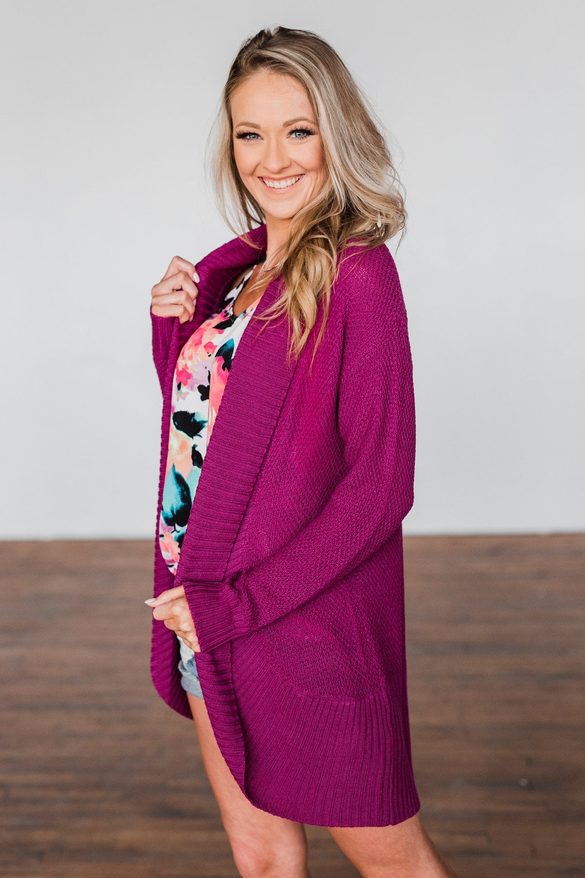 Knitted Drape Cardigan Magenta The Pulse Boutique