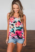 Pop of Color Floral Watercolor Tank Top- Multi-Colored