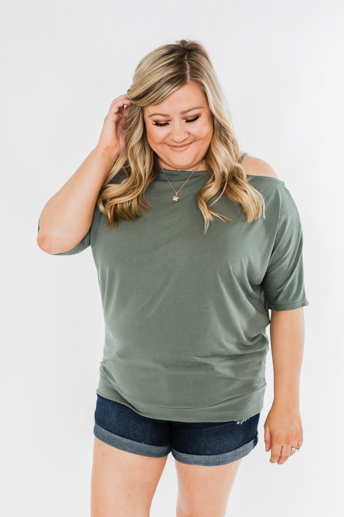 Beautifully You Cold Shoulder Top- Olive