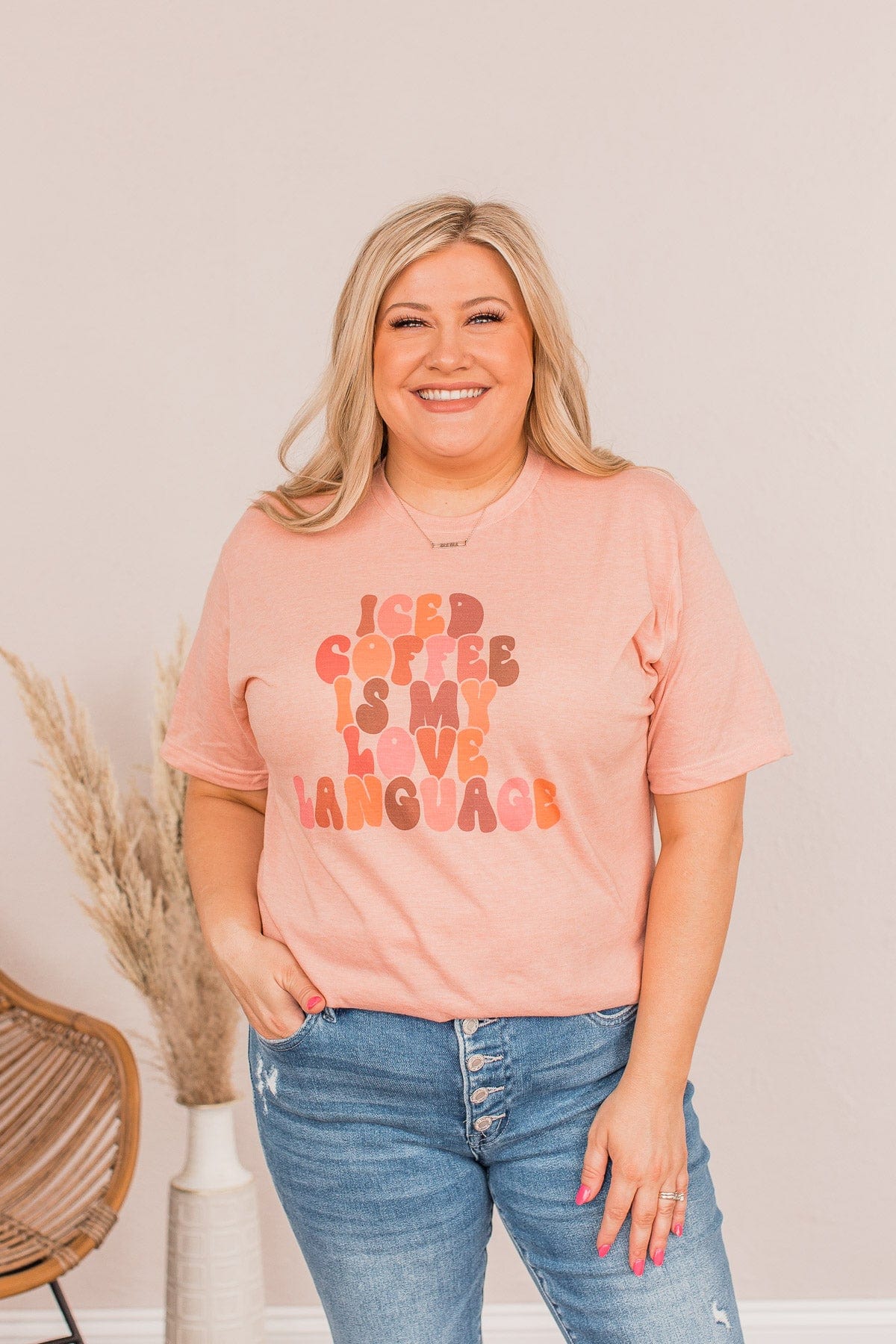 "Iced Coffee Is My Love Language" Graphic Tee- Peach