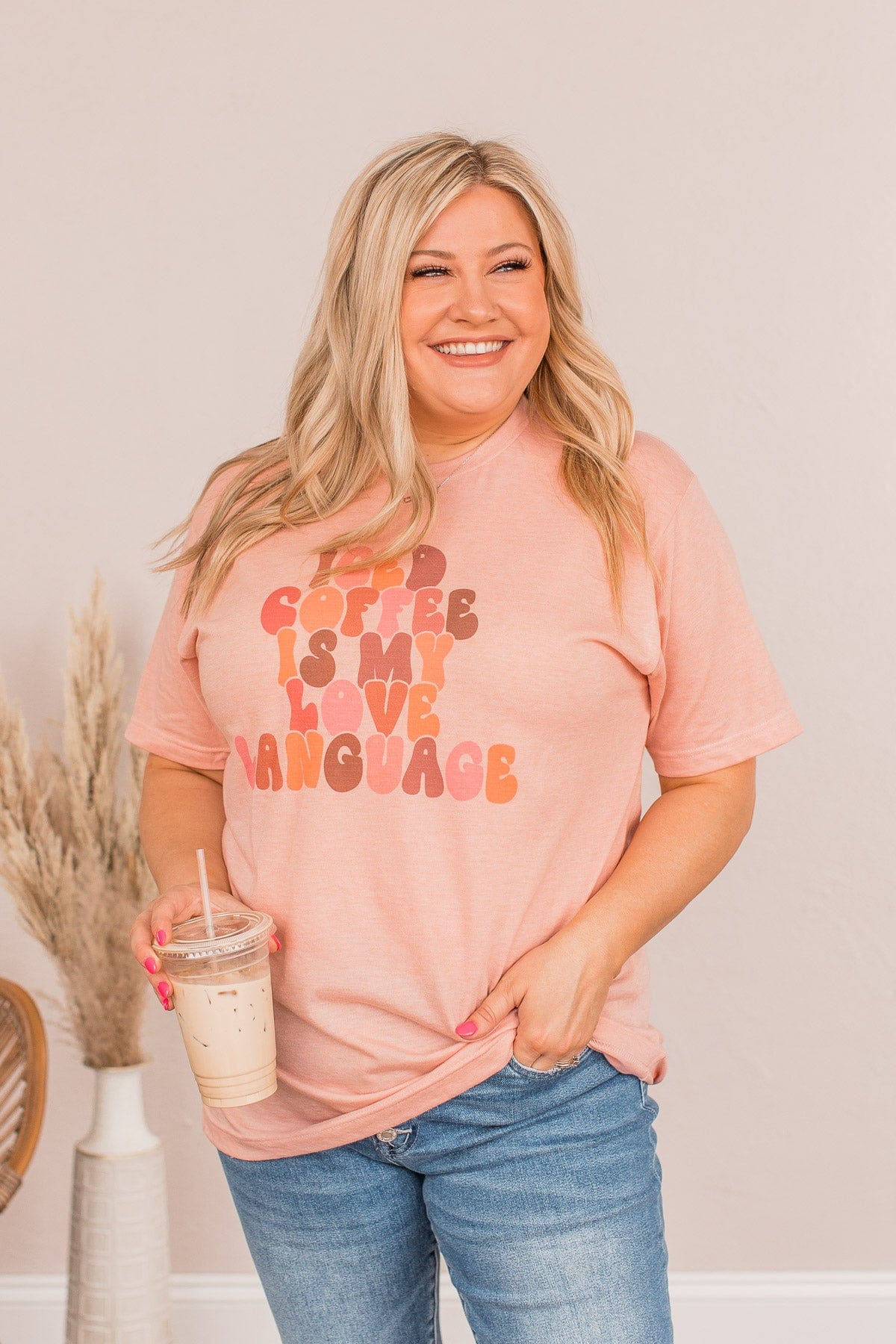 "Iced Coffee Is My Love Language" Graphic Tee- Peach