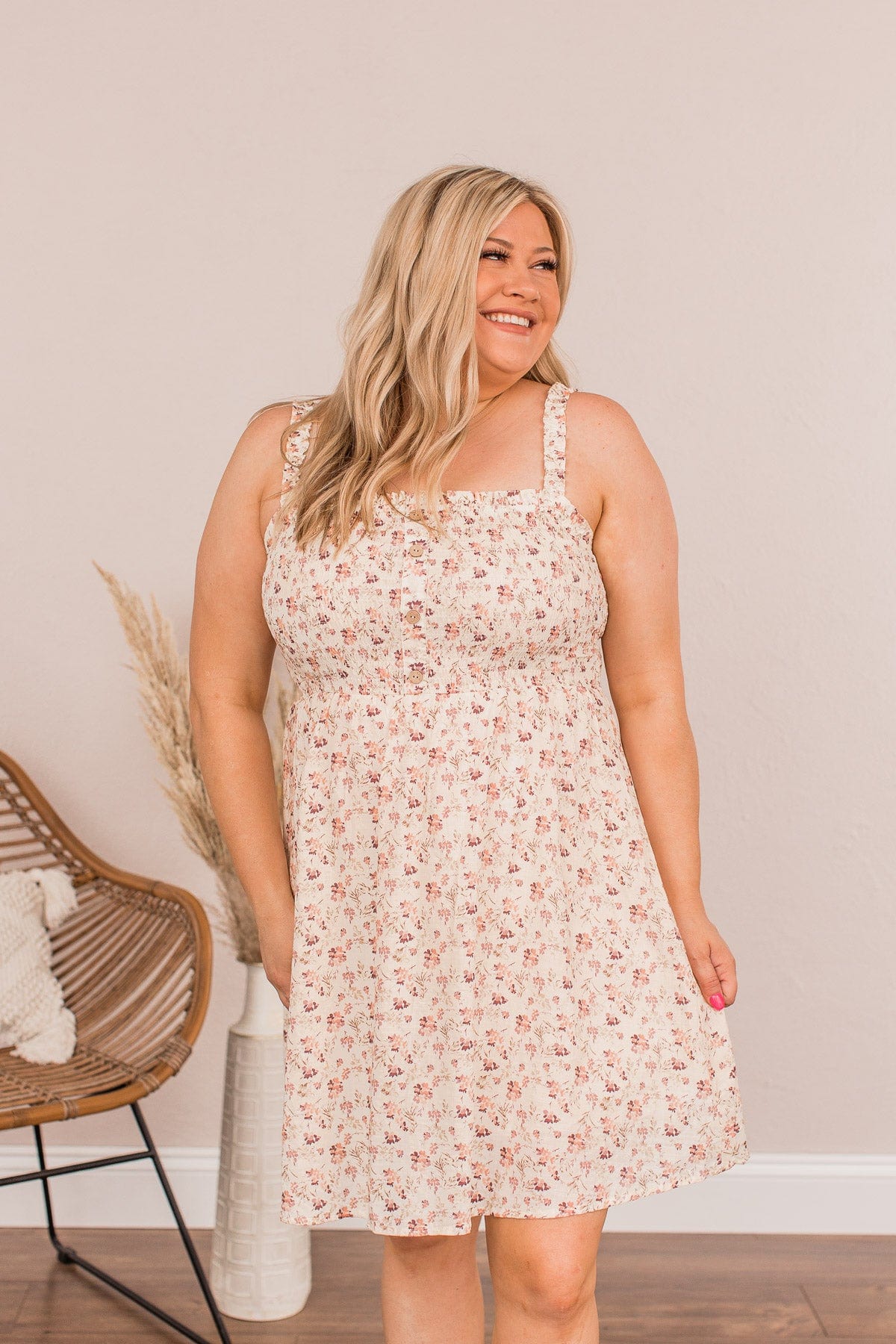 Lovely Bouquets Floral Dress- Cream