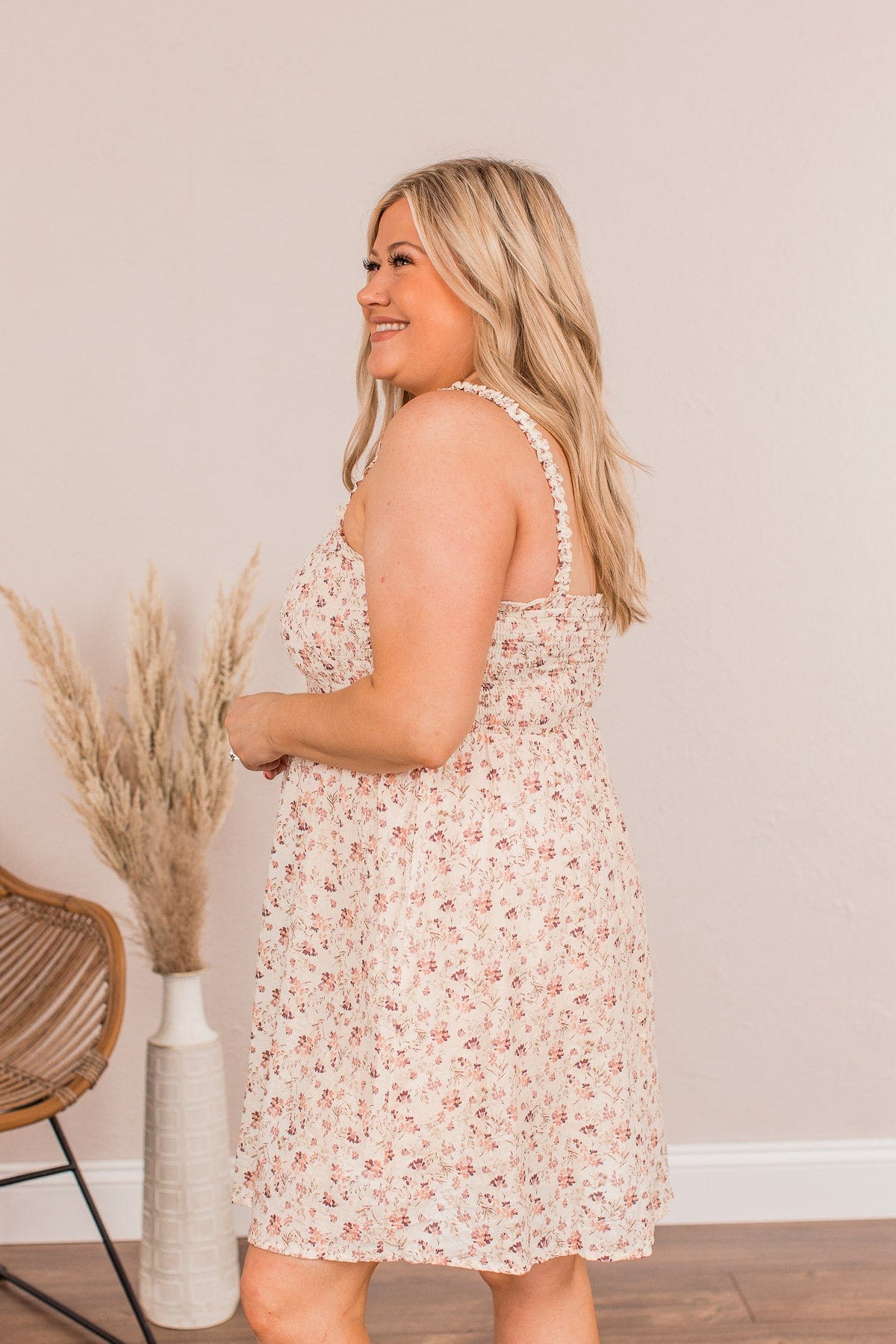 Lovely Bouquets Floral Dress- Cream