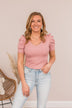 Lay It On Me Ribbed V-Neck Top- Dusty Rose