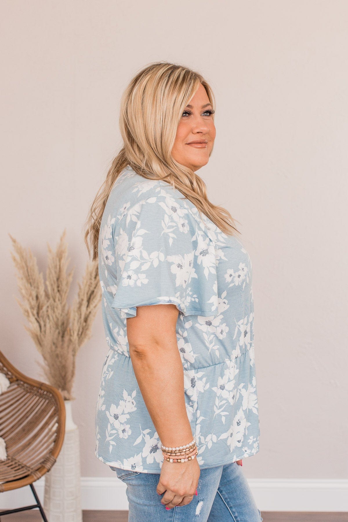 Clear Skies Ahead Peplum Top- Light Blue