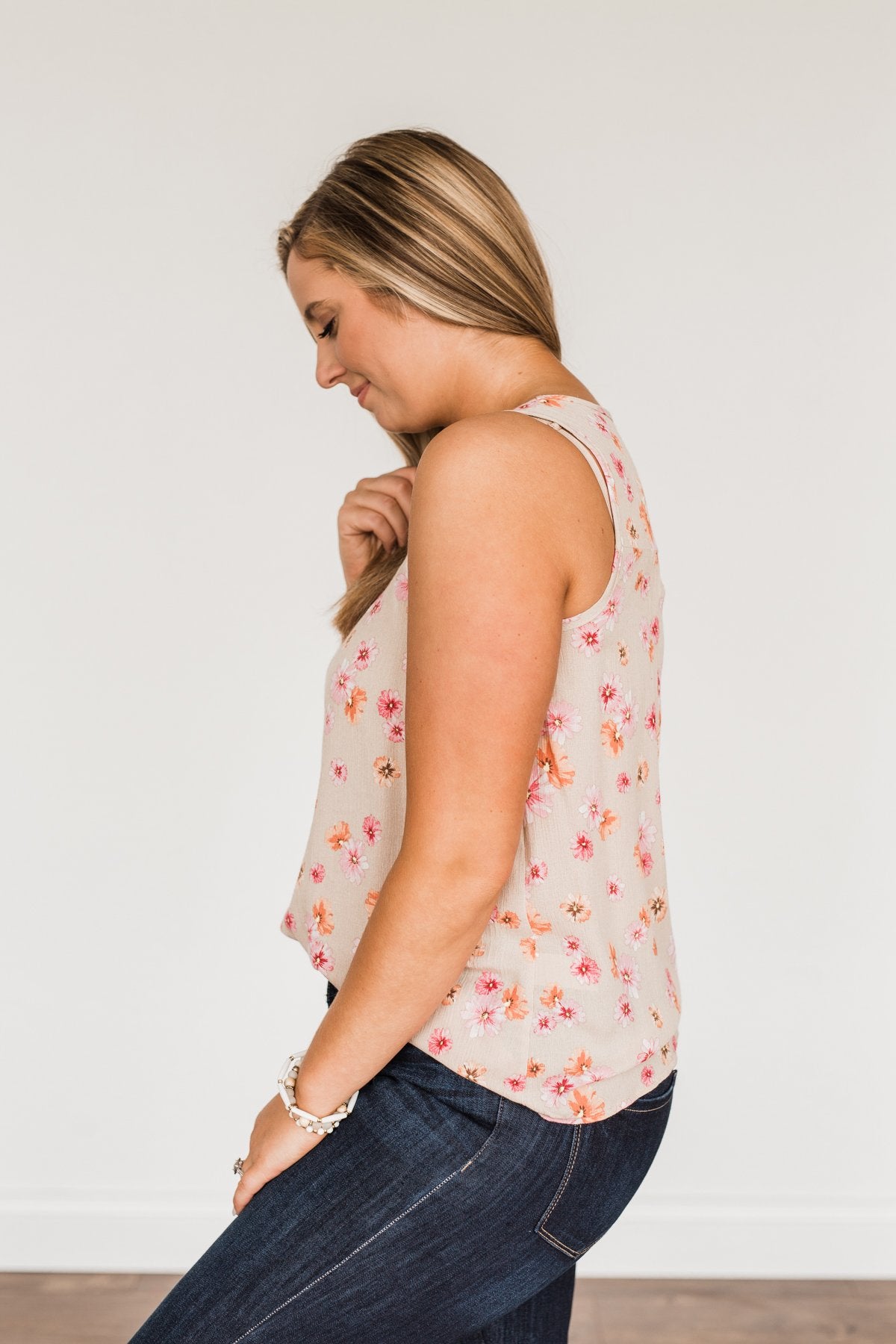 Times Are Changing Floral Tank Top- Beige