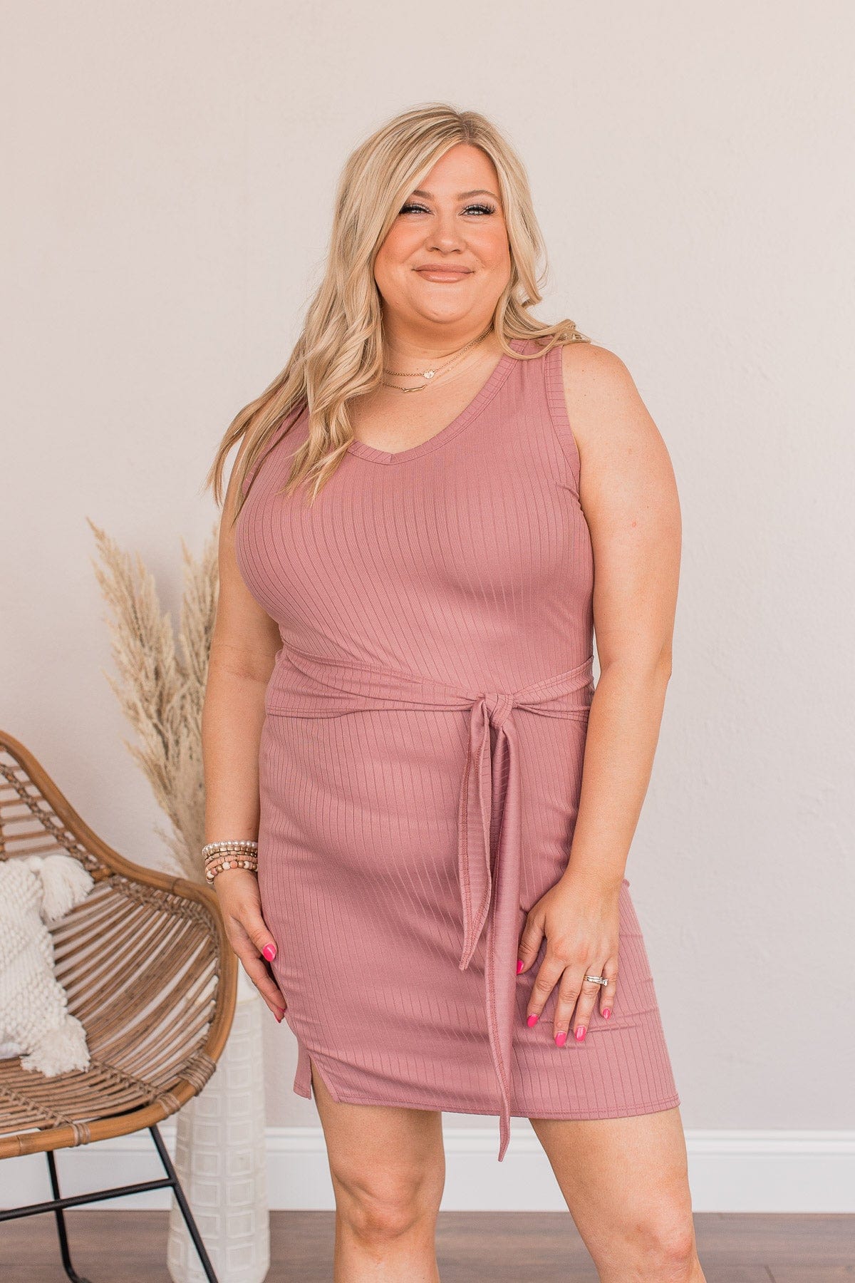Power Of Belief Ribbed Dress- Mauve