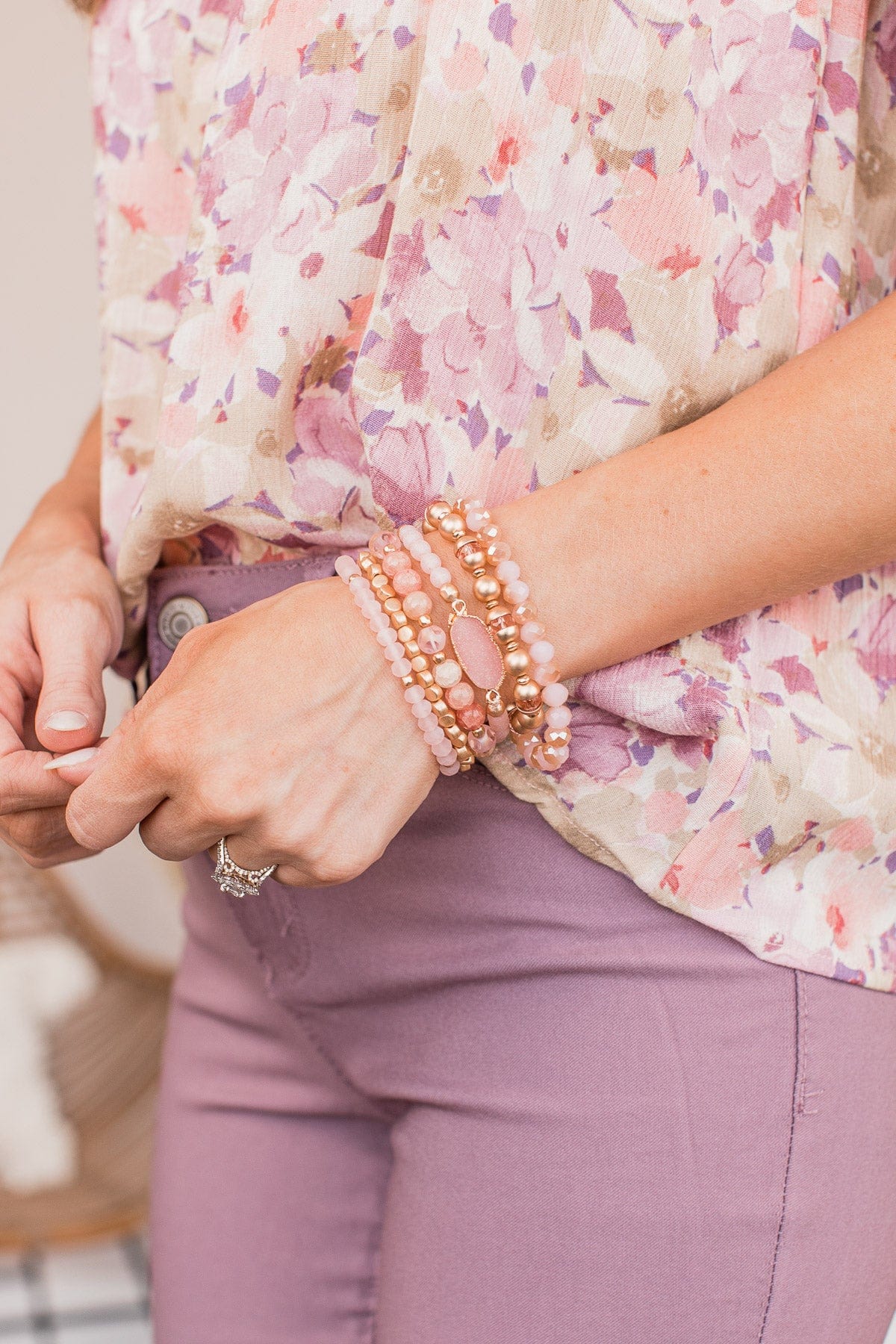 Beautify Your Life 6 Layer Bracelet Set- Pink & Gold