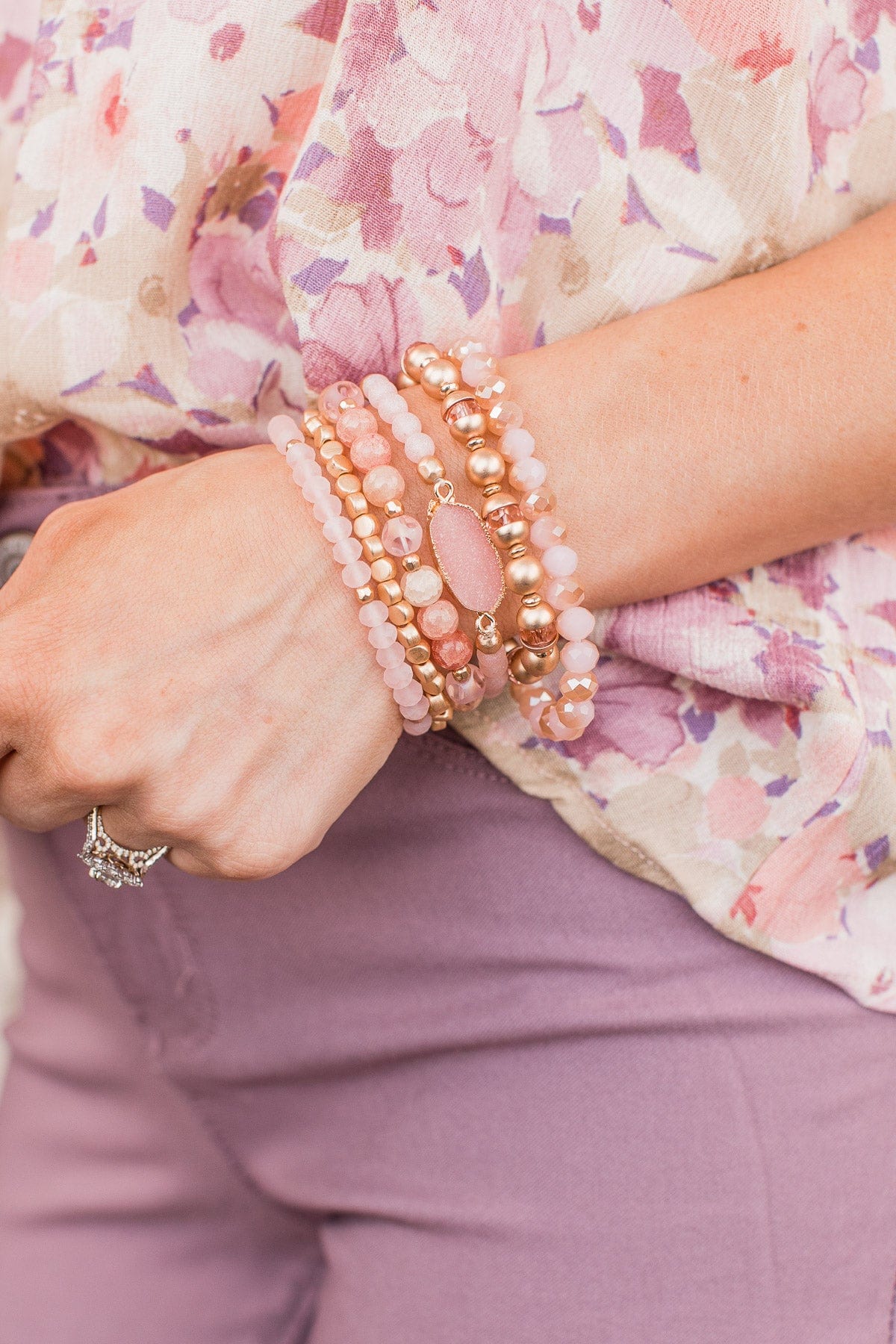 Beautify Your Life 6 Layer Bracelet Set- Pink & Gold