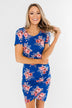 Blessed To Be Me Floral Cinched Waist Dress- Cobalt Blue