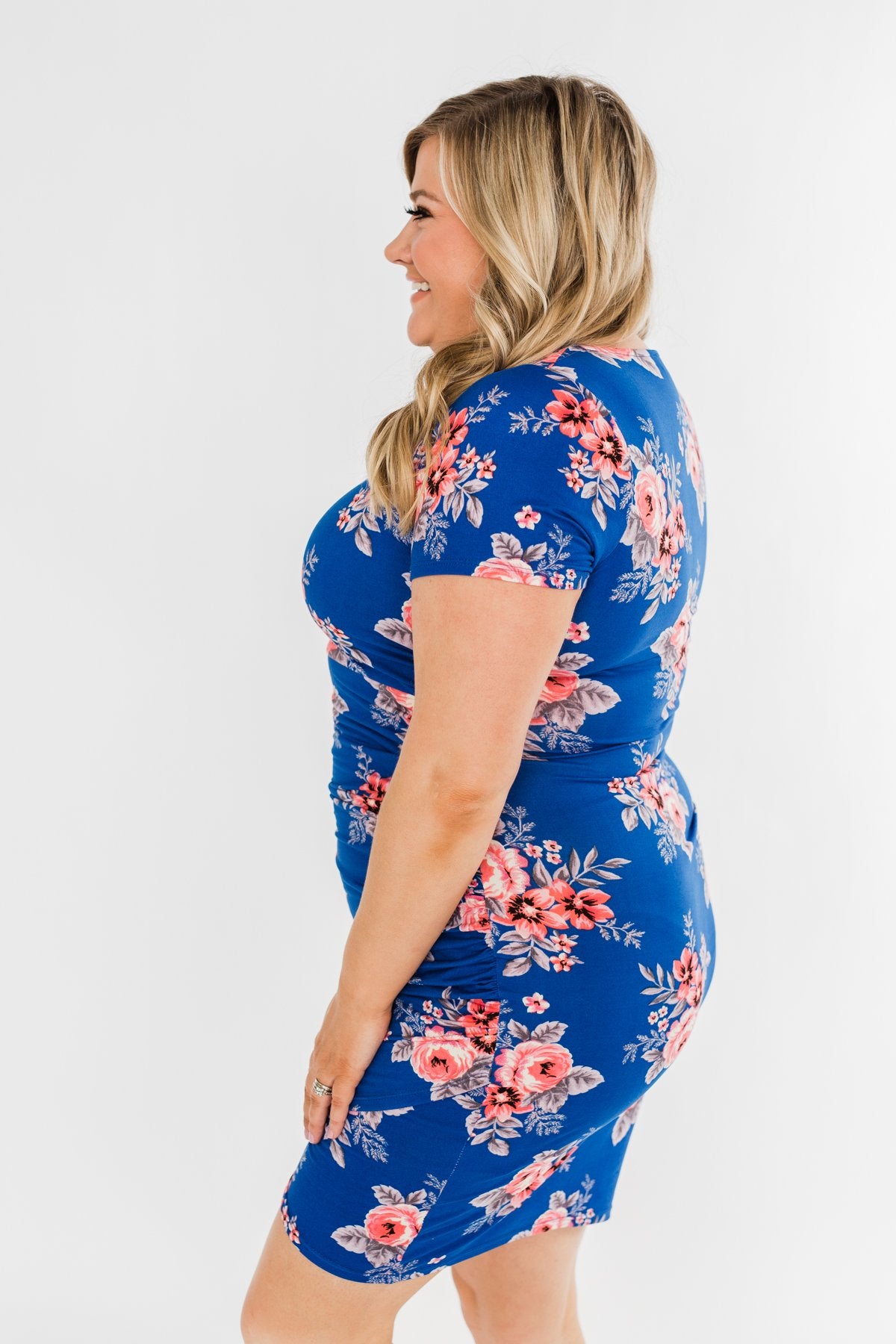Blessed To Be Me Floral Cinched Waist Dress- Cobalt Blue Blessed To Be Me Floral Cinched Waist Dress- Cobalt Blue