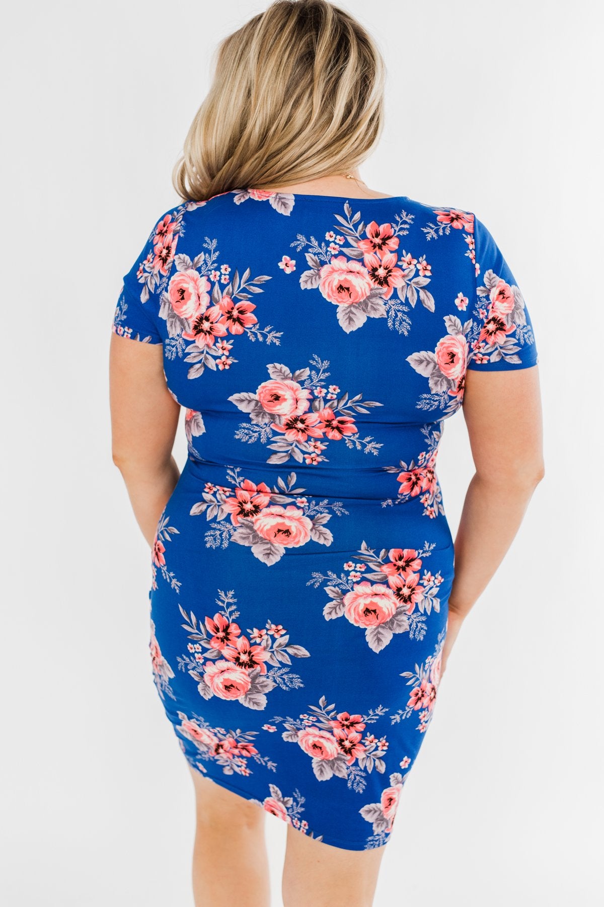 Blessed To Be Me Floral Cinched Waist Dress- Cobalt Blue