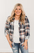 Fall Into The Night Plaid Button Top- Peach, Navy, & Ivory