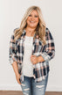 Fall Into The Night Plaid Button Top- Peach, Navy, & Ivory