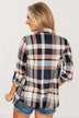 Fall Into The Night Plaid Button Top- Peach, Navy, & Ivory