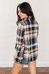 Fall Into The Night Plaid Button Top- Peach, Navy, & Ivory