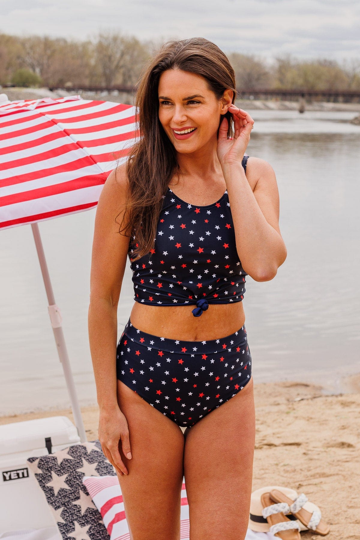 Soul Full Of Sunshine Knot Tankini Top- Navy Stars