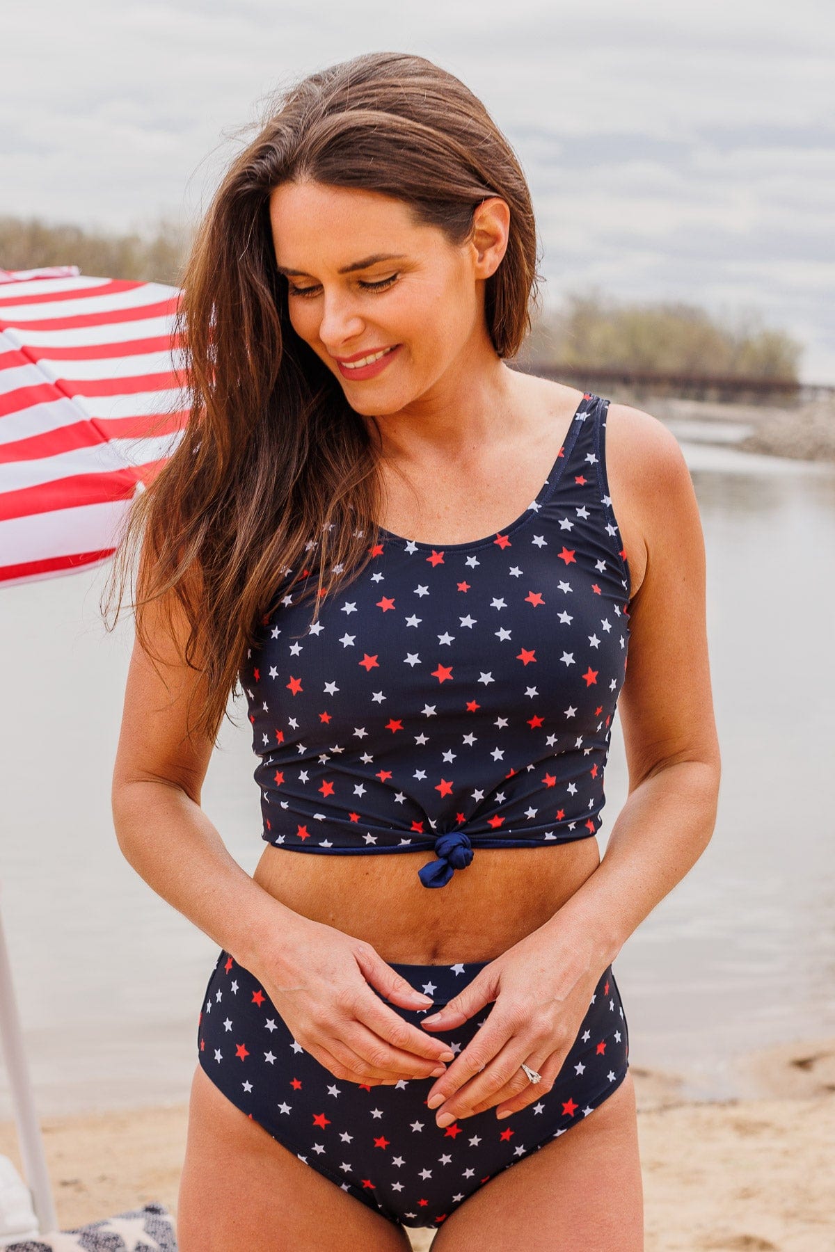 Soul Full Of Sunshine Knot Tankini Top Navy Stars