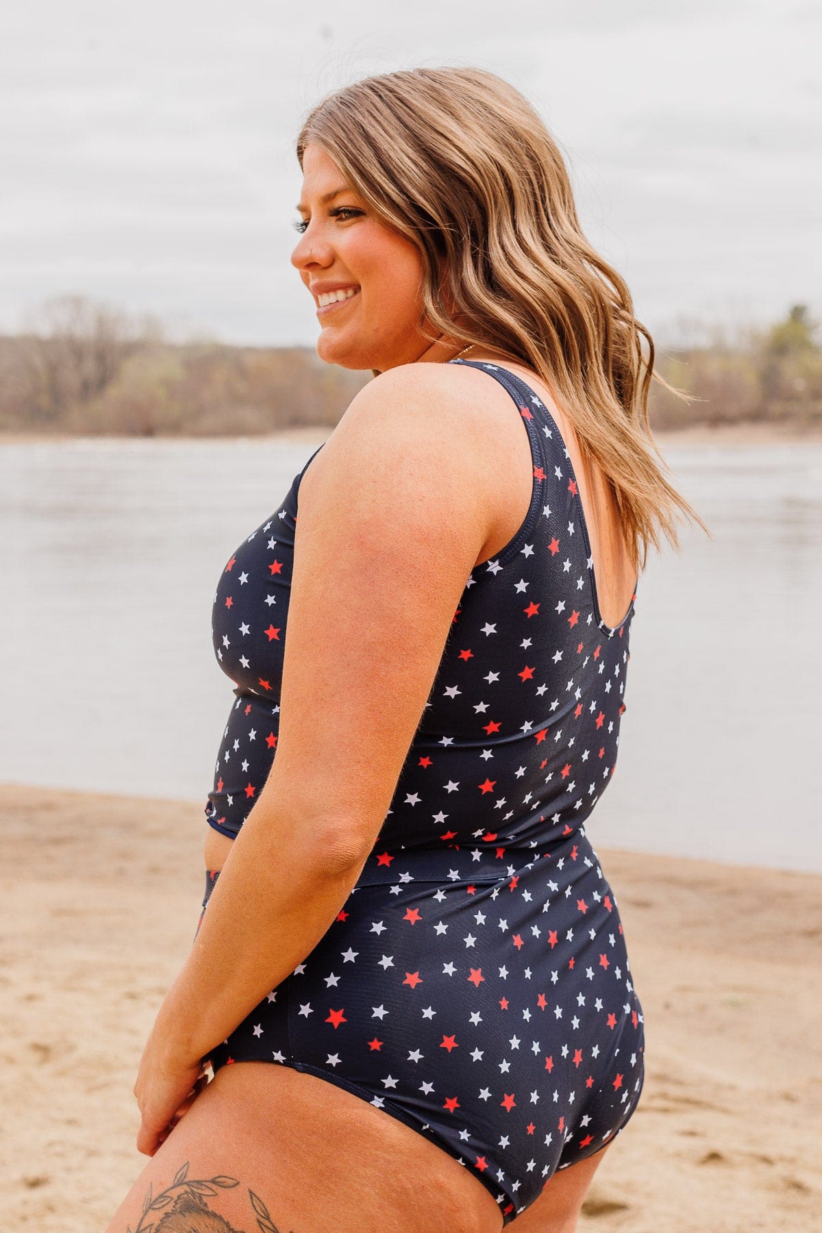 Soul Full Of Sunshine Knot Tankini Top- Navy Stars