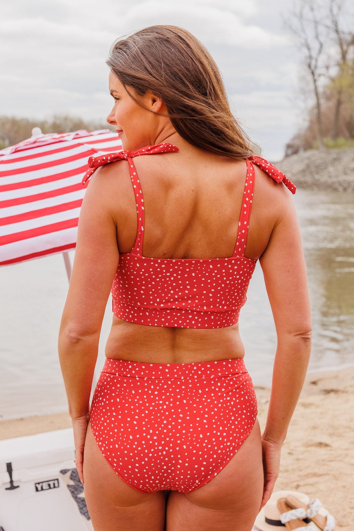 Chasing The Sun Spotted Bandeau Swim Top- Red