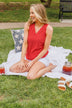 Owns My Heart V-Neck Tank Top- Red