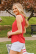 Owns My Heart V-Neck Tank Top- Red