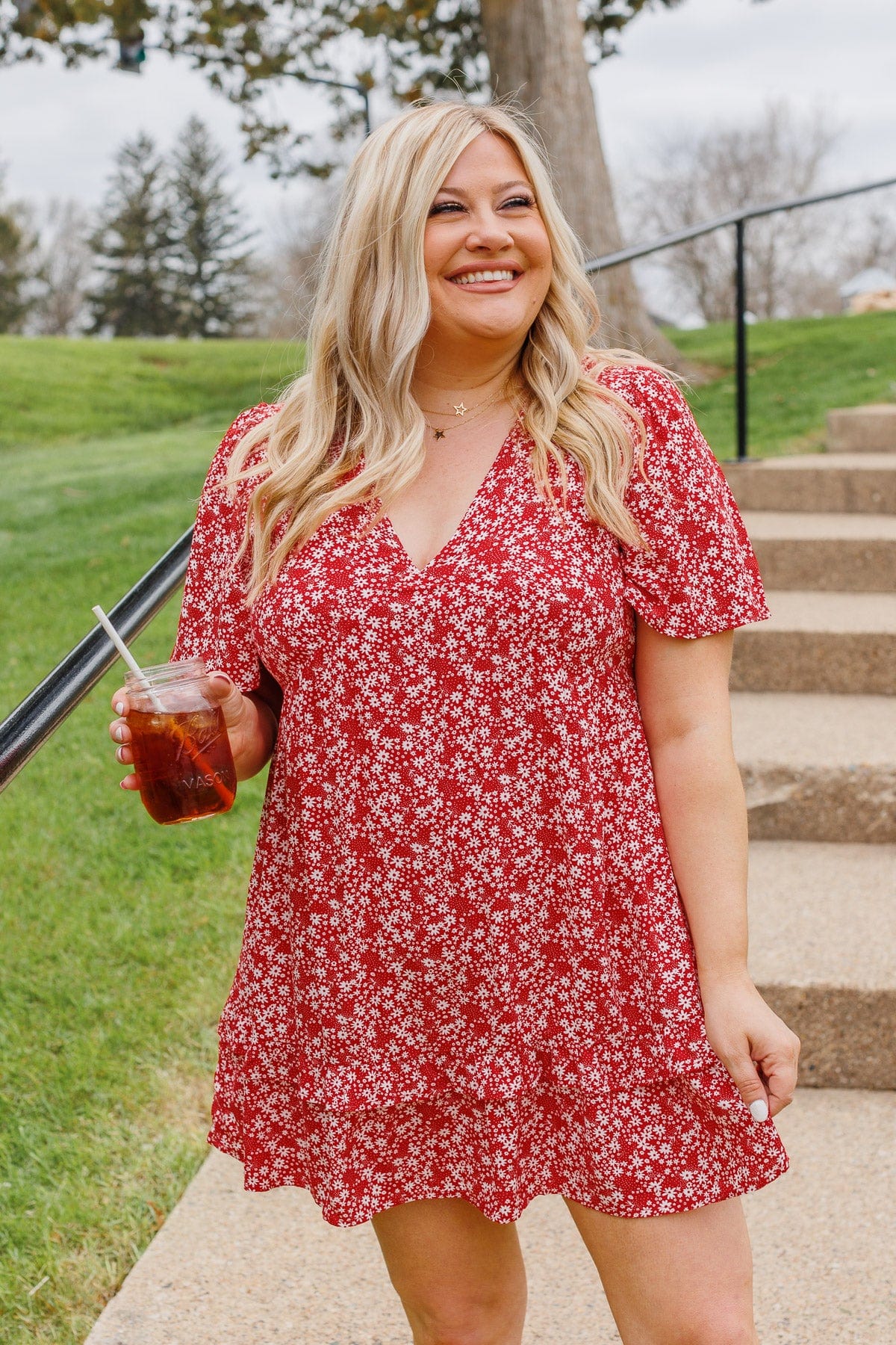 Forever Free Floral Mini Dress- Red Forever Free Floral Mini Dress- Red
