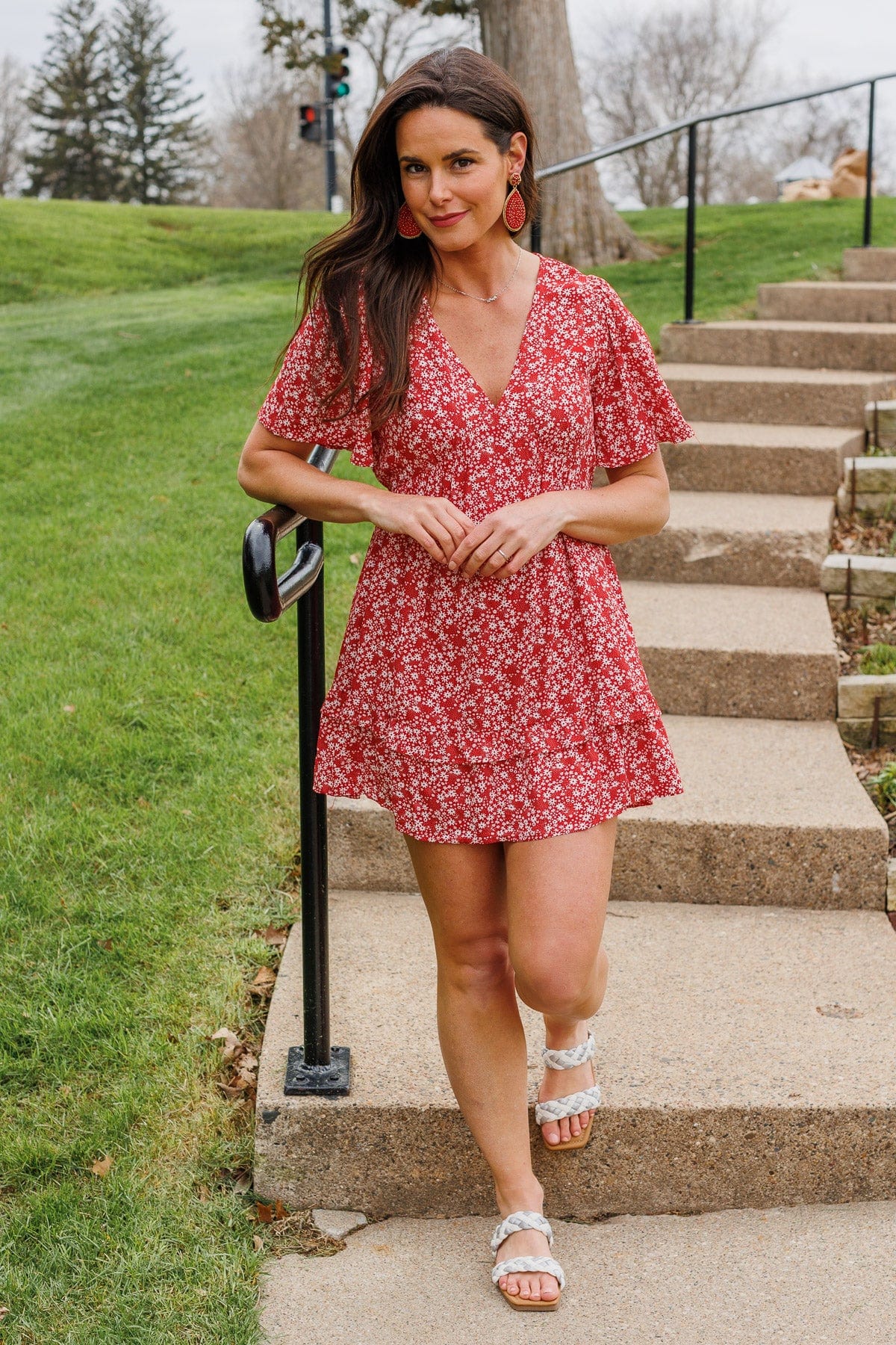 Forever Free Floral Mini Dress- Red