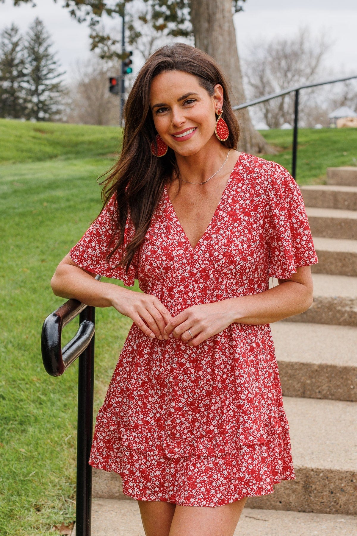 Forever Free Floral Mini Dress- Red