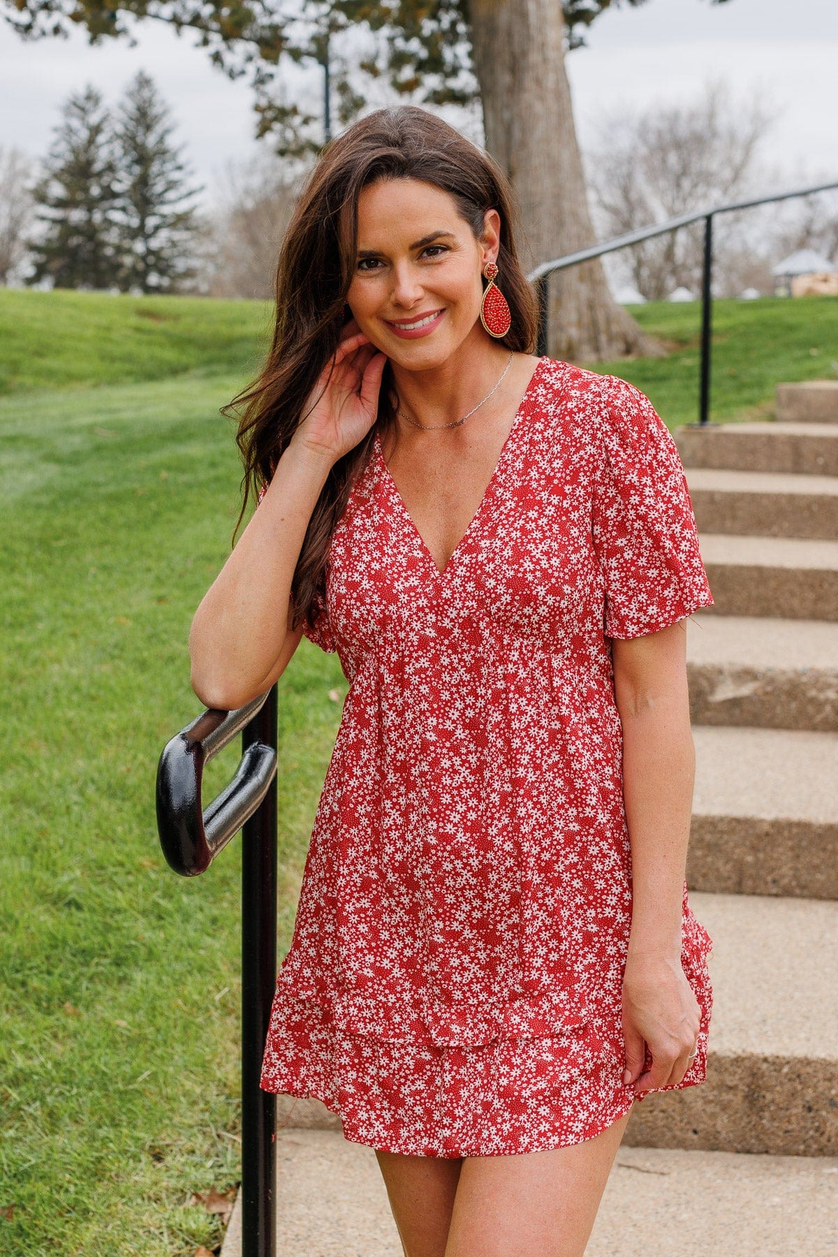Forever Free Floral Mini Dress- Red Forever Free Floral Mini Dress- Red