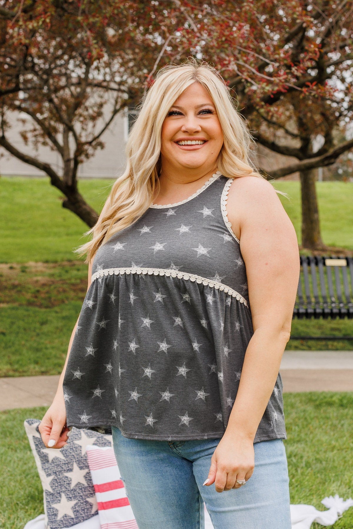 Liberty And Lace Babydoll Tank- Charcoal