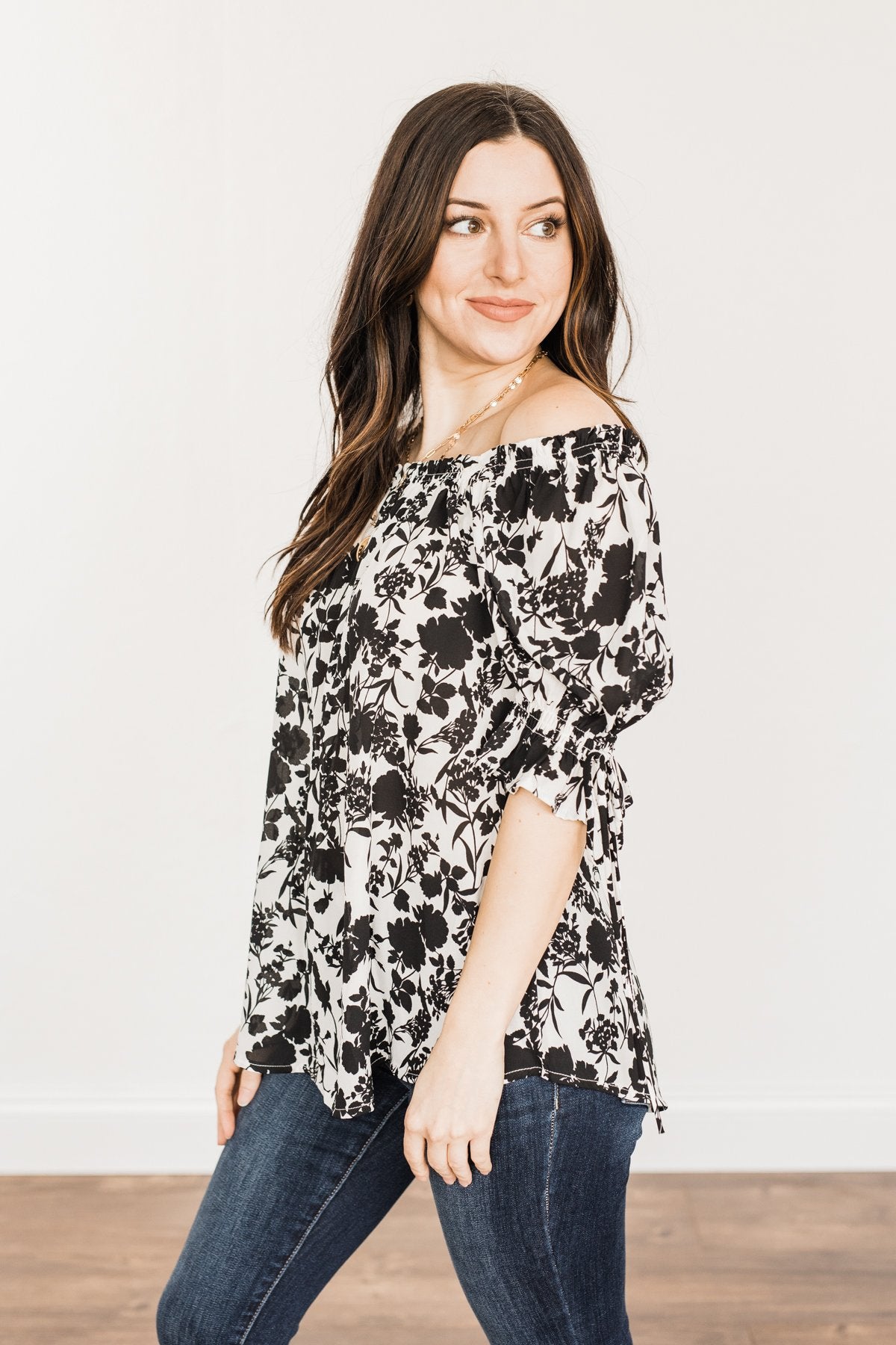 Cherished Memories Floral Blouse- Black & Ivory