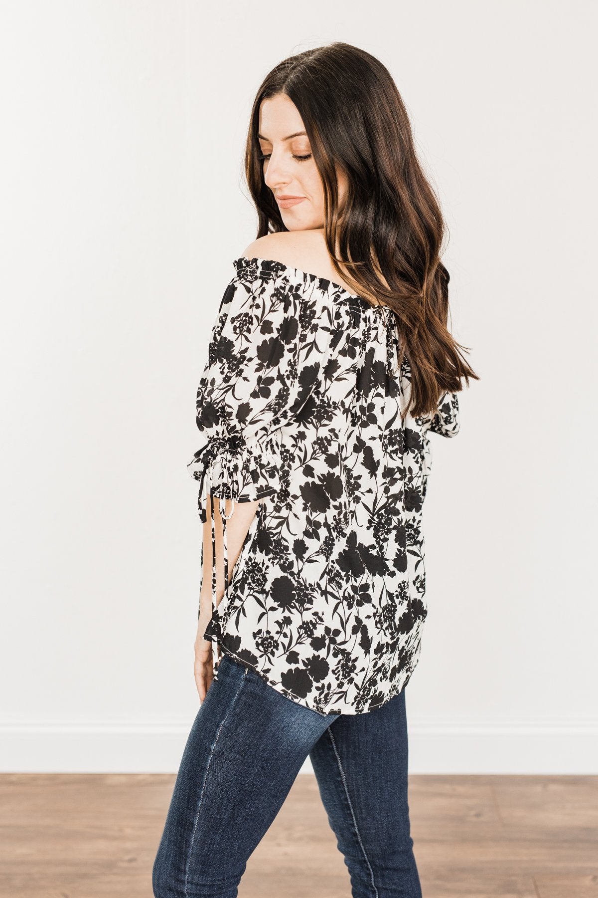 Cherished Memories Floral Blouse- Black & Ivory